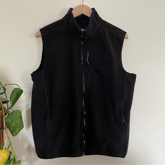 Lands' End Men’s Black Fleece Vest Stand-Up Collar Nylon Chest Pocket Size M - Picture 1 of 8
